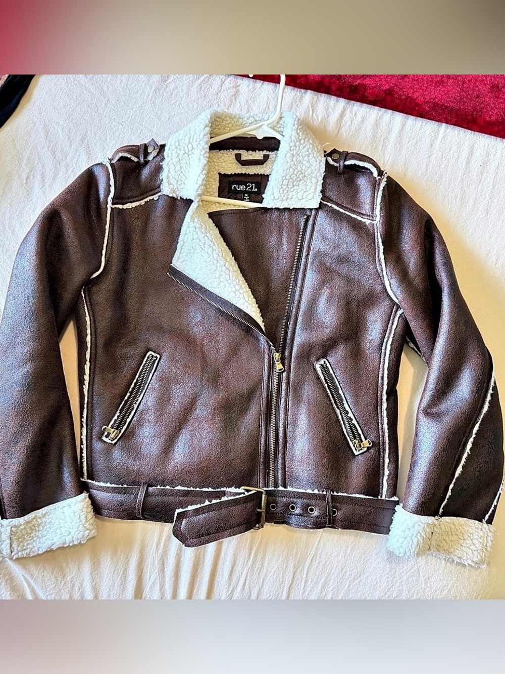 Rue21 Women's Brown Shearling-Trim Jacket Size Medium